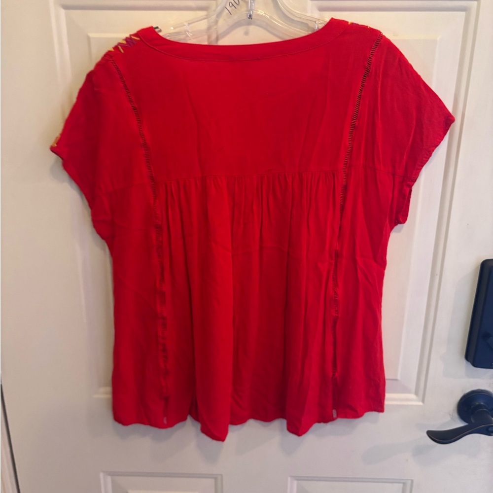 Anthropologie JODIFL Red Embroidered Boho Peasant Top - Picture 4 of 4
